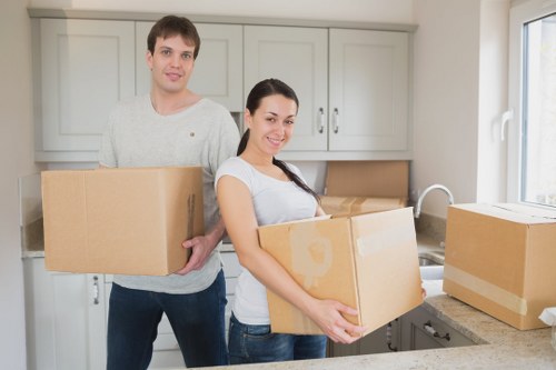 Packed boxes and furniture prepared for removals in Wandsworth